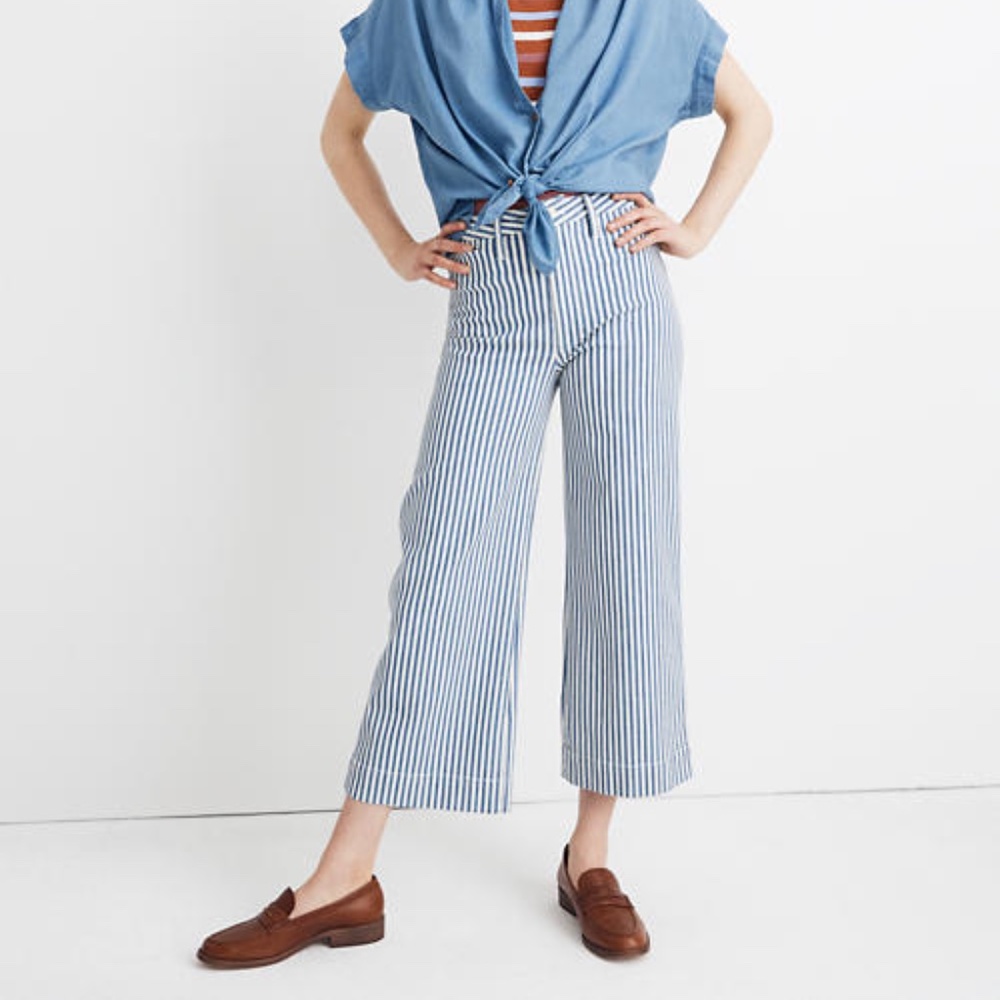 NWT Emmett Wide-Leg Crop Pants in Herringbone Railroad
